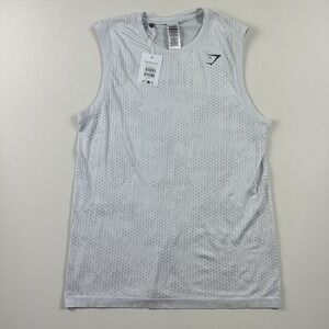 Gymshark Sport Seamless Tank Top Mens Large White Gray Gym Active Training‎